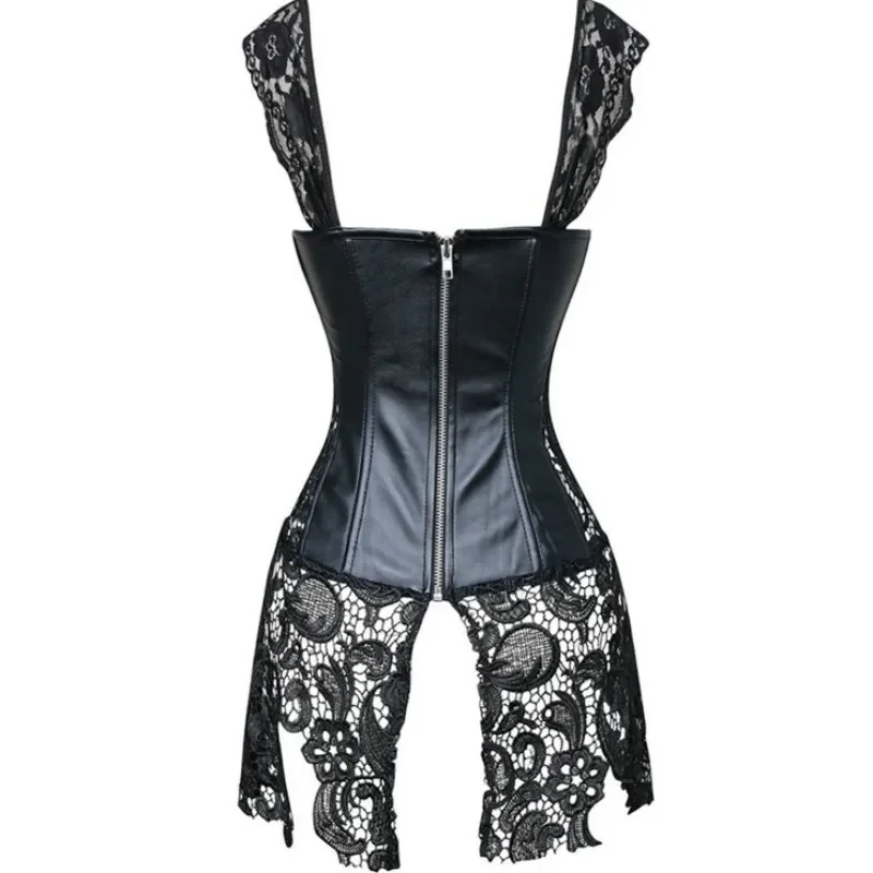 Сексуальные кожаные корсеты юбка на шнуровке ажурный корсет черная
