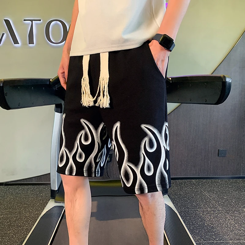 

Fire Printed Half Pants Men's Summer Shorts Man Korean Luxury Clothing Streetwear Basketball Sport Street Wear 3XL 2023