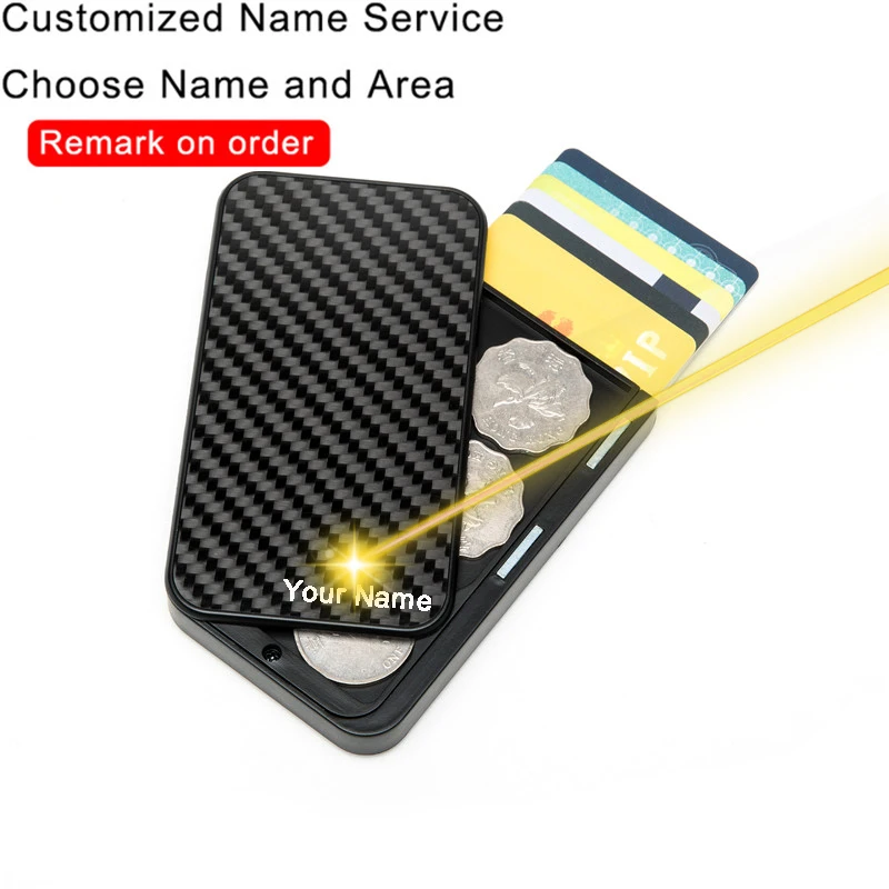 Customized Name Carbon Fiber Card Holder Smart Wallet RFID Blocking Credit Bank Cards Holder Security Cartera Coins Money Wallet