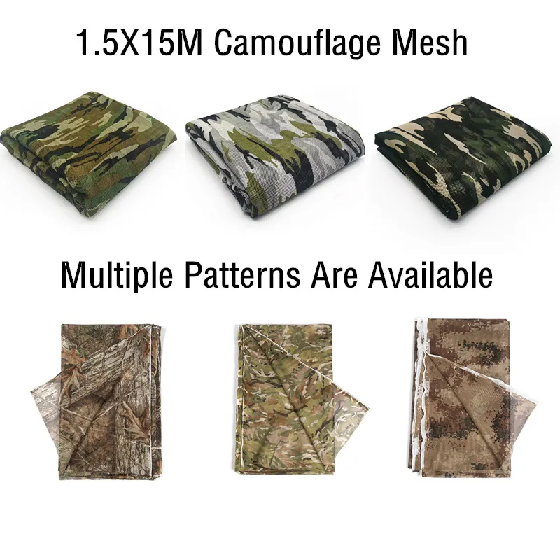 1.5X15M Camouflage Mesh Fabric Cloth Sun Shelter Camo Netting Home Garden Fence Decoration Camping Hunting 300D Camouflaged Net