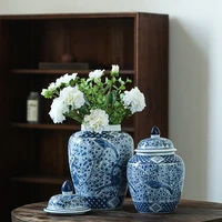 Creative Antique Ceramic Vase Fish-shaped Pattern Sealed Storage Jar Blue and White Porcelain Flower Vase General Jar Home Decor