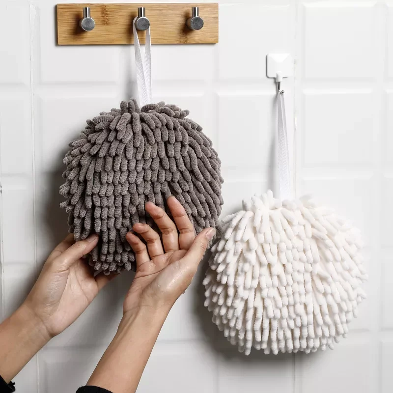 

Chenille Wipe Hands Towels Ball Soft Touch Fast Drying Super Absorbent Quick Dry Microfiber Gadget with Hanging Loop Accessories