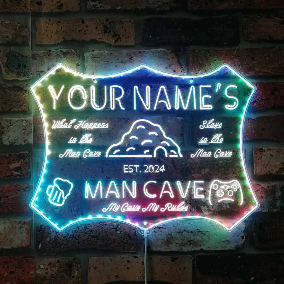 Фото Персонализированное свое имя Man Cave Игровая комната Гламурная светодиодная неоновая вывеска st06-embali-pb1-tm №1