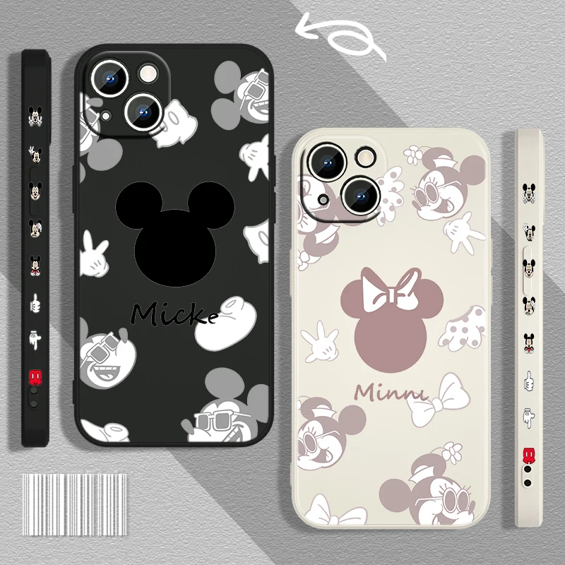 

Mickey Mouse Cute For Apple iPhone 13 12 Mini 11 Pro XS MAX XR X 8 7 6S SE Plus Liquid Left Rope Phone Case Cover Capa Coque