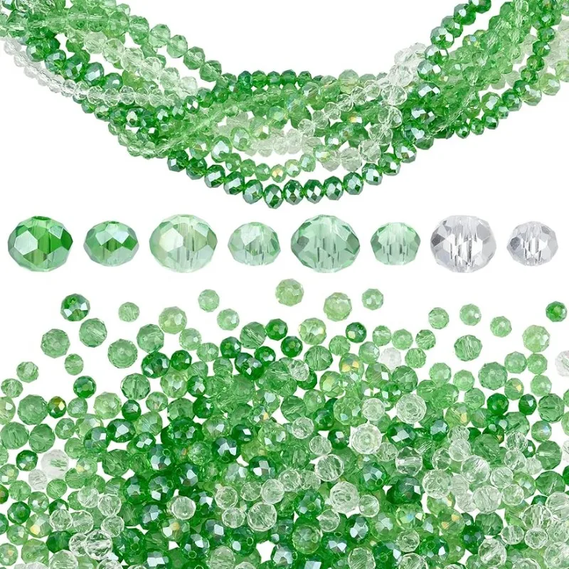 

660pcs Green Glass Beads 6mm 8mm Rondelle Faceted Beads Electroplate Glass Bead Crystal AB Color Plated Loose Bead Spacer Bead