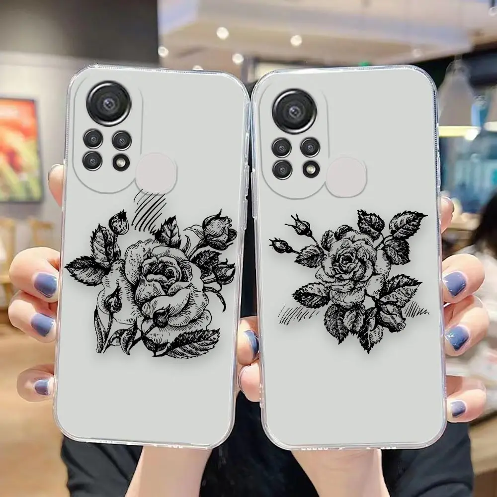 

Clear Phone Case For TECNO CAMON 18 HOT 10S 11S NFC 8 9 10 11 12 PLAY POVA2 SMART 6 7 GO PRO 2020 Case Language Of Flowers Rose