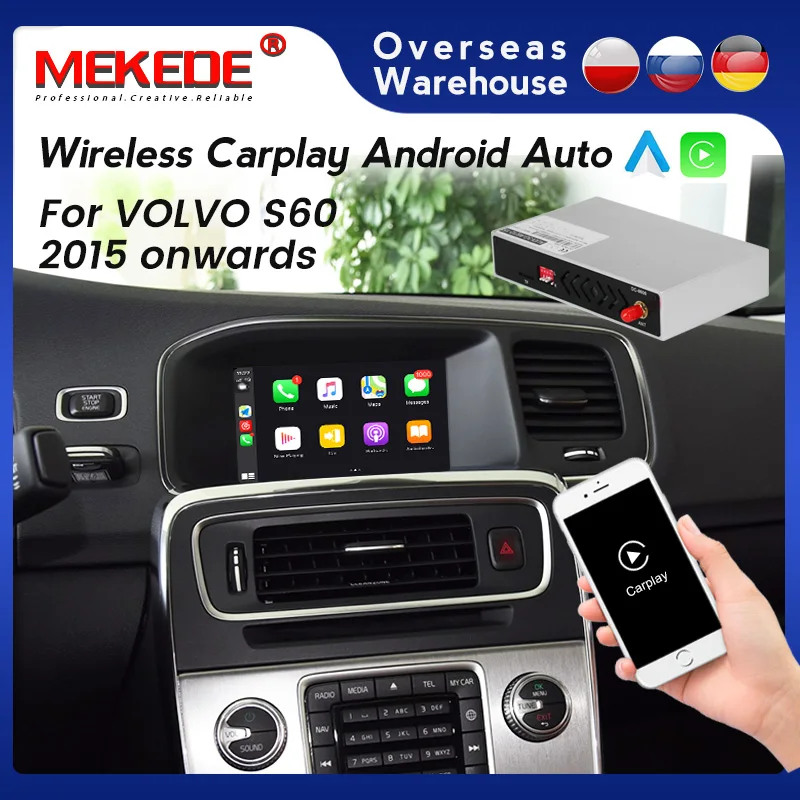 

Wired and Wireless Carplay Android Auto Decoder Box For VOLVO S60 2015 onwards Models Plug and Play Support Mirror Lin-K Media