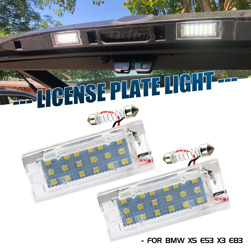 

2pcs Full LED Number License Plate Light Rear Lamp Canbus White For BMW X5 E53 2001-2006 X3 E83 2004-2009 License Plate Lights