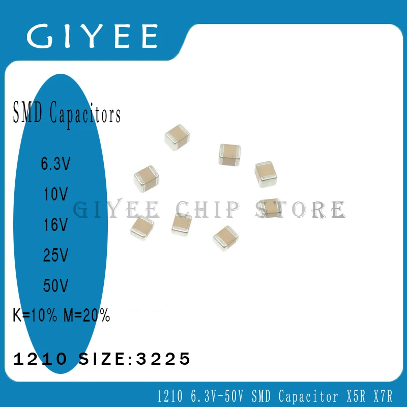 20 шт./партия конденсаторы SMD 1210 3225 в-50 в K = 6 3 м 10% X5R X7R 1 мкф 20% мкФ 2 10 22 47 4 7