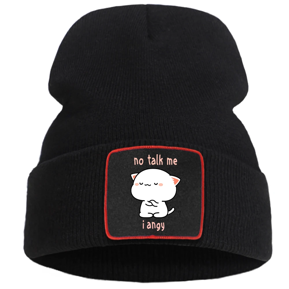 

Baby Hat No Talk Me I Angy Cute Cat Winter Women'S Beanie Hats Balaclava Street Hip Hop Punk Vintage Manga Knitted Men'S Caps