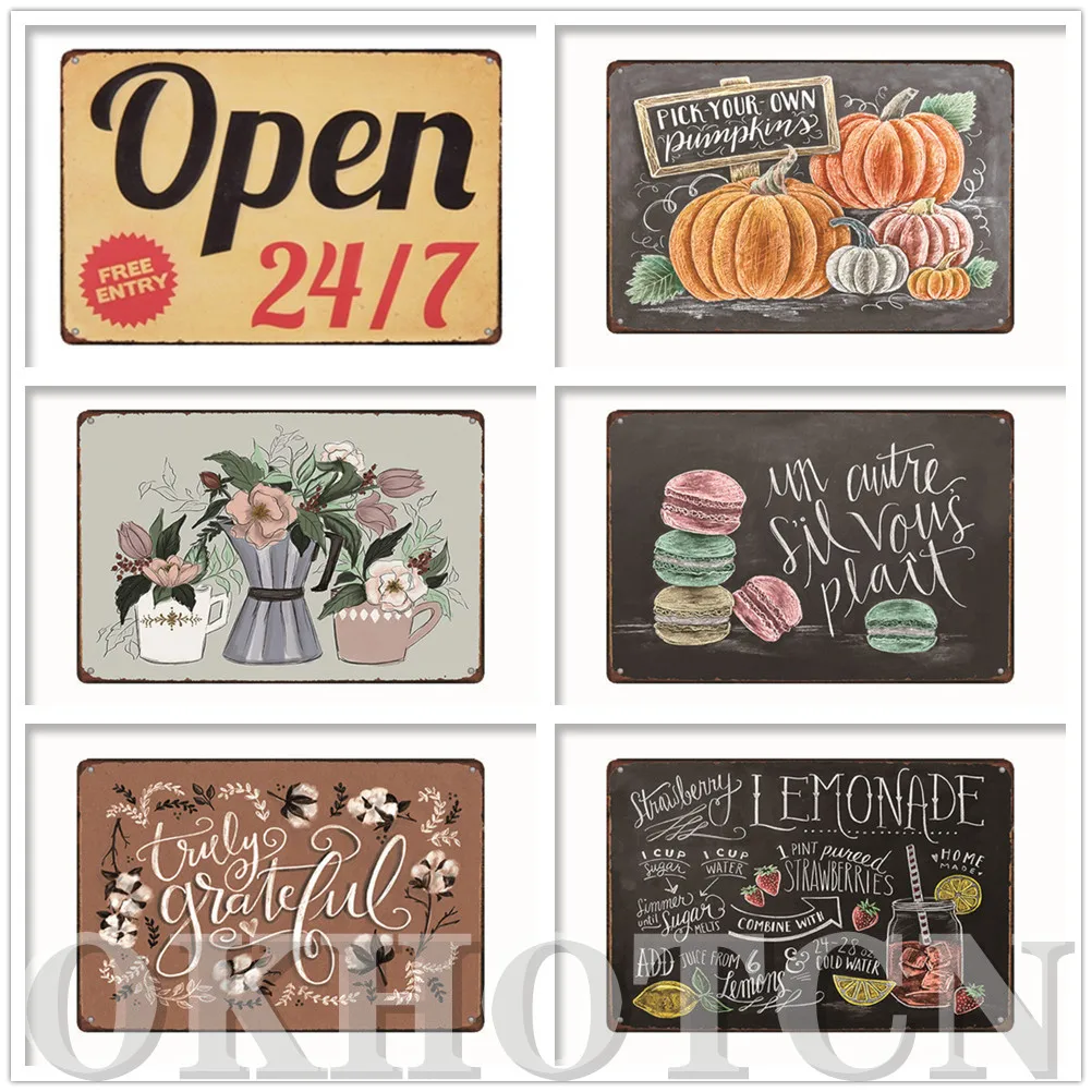

Drink Cake Sugar Cookies Tin Sign Flower Metal Plaque Kitchen Direction Indicator Sign Vintage Metal Painting Home Decor