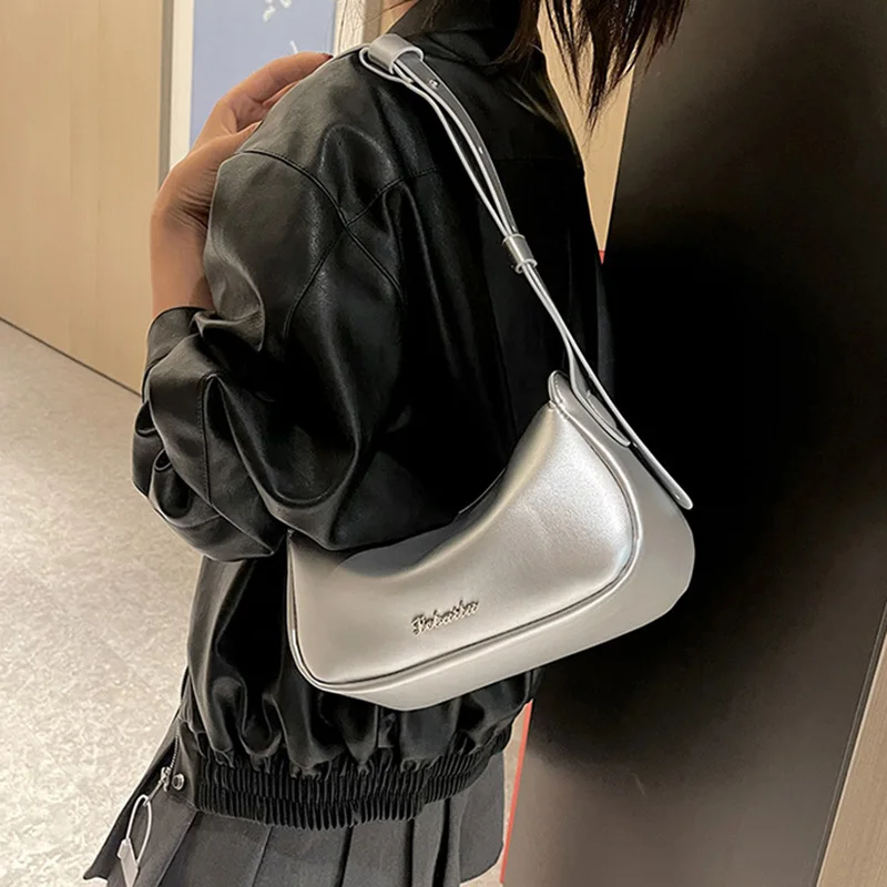 

2023 Brand Women PU Leather Hobo Bags High Quality Chic Underarm Bags Classic Silver Pink Shoulder Bags Ladies Corssbody Bags