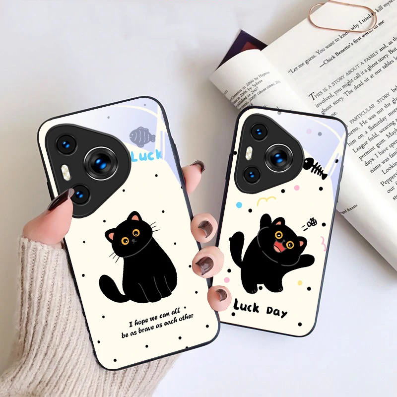Милый черный кот для Huawei P50 40 60 20 Pro Pura 70 Ultra P30 Lite Honor Nova 8i 10 9 SE 13 12S 5T P10 Черный