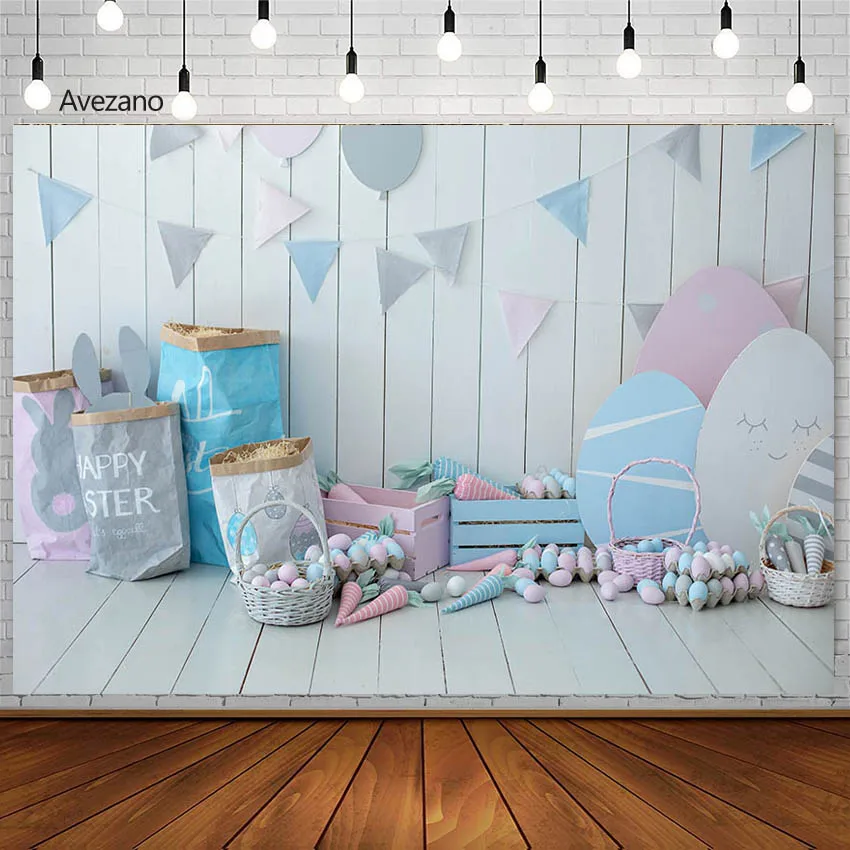 

Avezano Easter Backgrounds Photography Happy Easter Eggs Rabbit White Board Baby Show Spring Party Decor Backdrop Photo