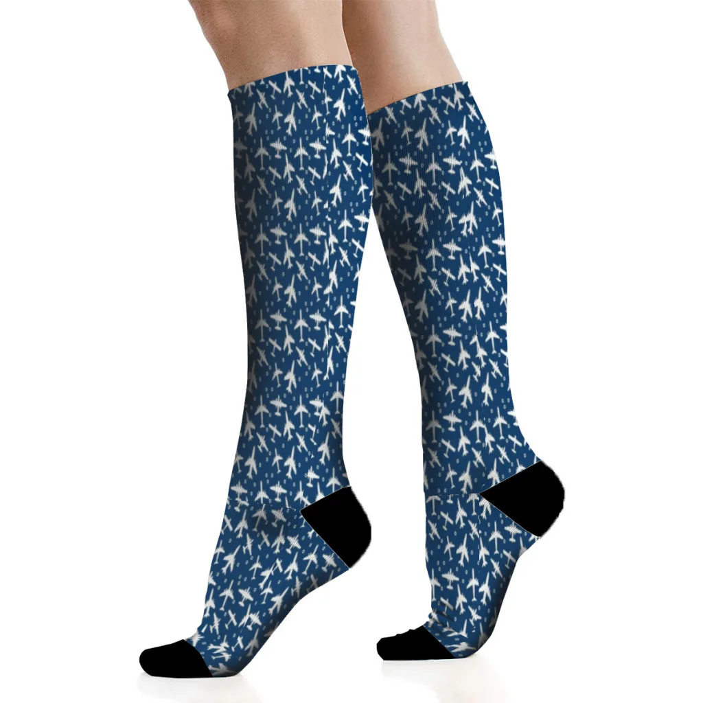 Aeroplanes Silhouette Pattern Men'S Socks Gift For Men and Women Teens Socks Cycling Soccer Running Socks For Men