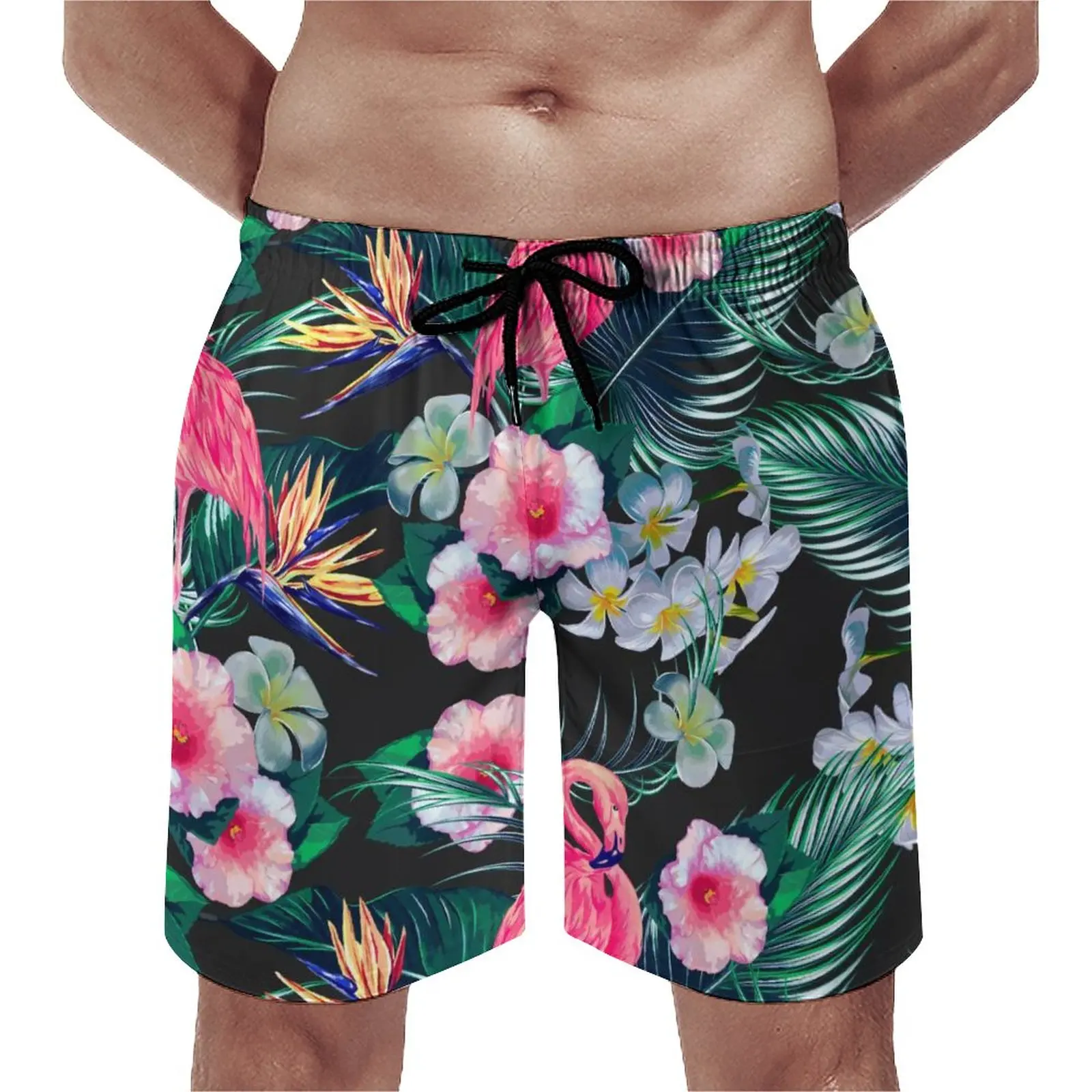 Forest Palm Leaves Board Shorts Floral and Flamingo Print Beach Short Pants Hot Man Cute Printing Swimming Trunks Plus Size 3XL