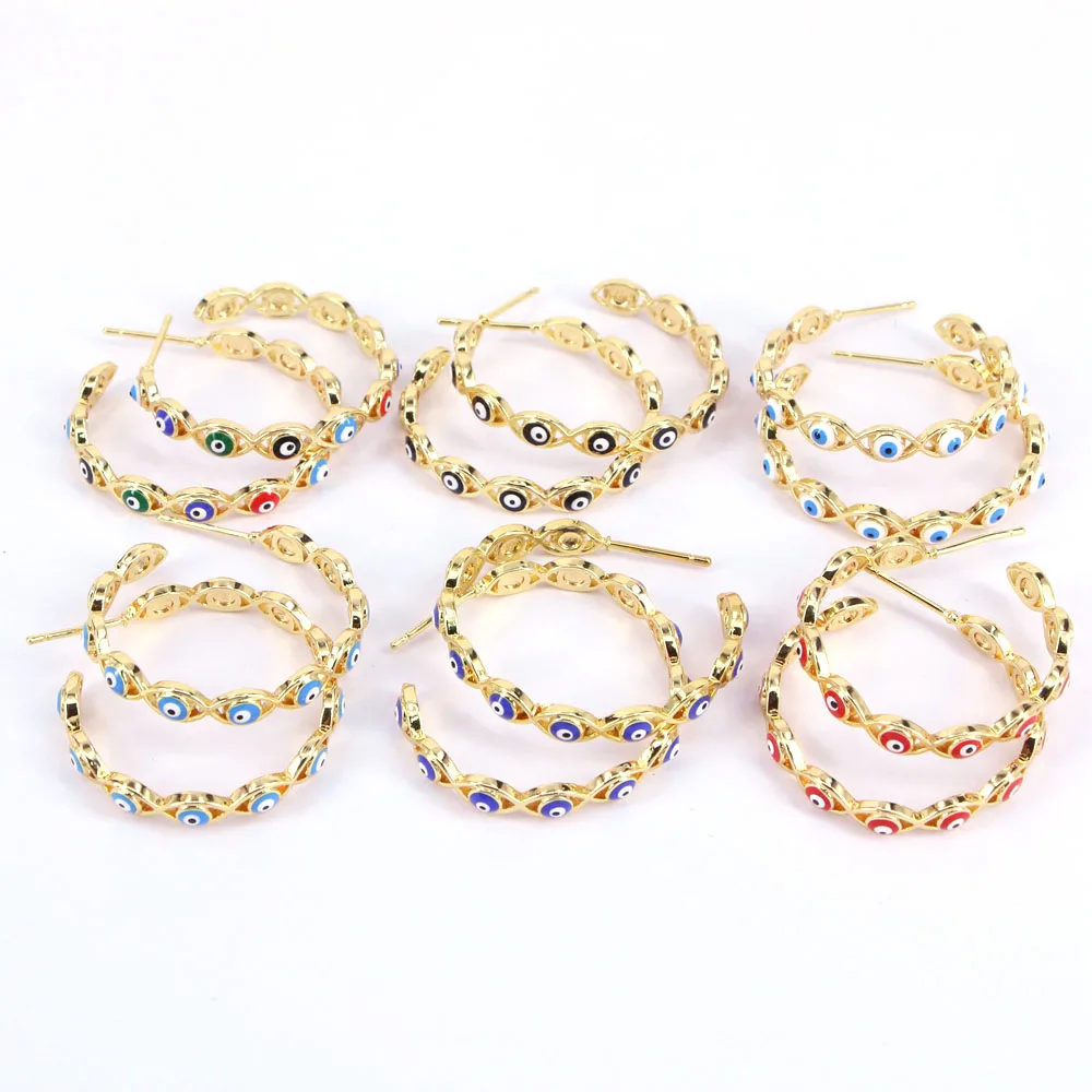 

2022 Модные металлические медные золотые серьги-гвоздики от сглаза, милые серьги для женщин, модные украшения