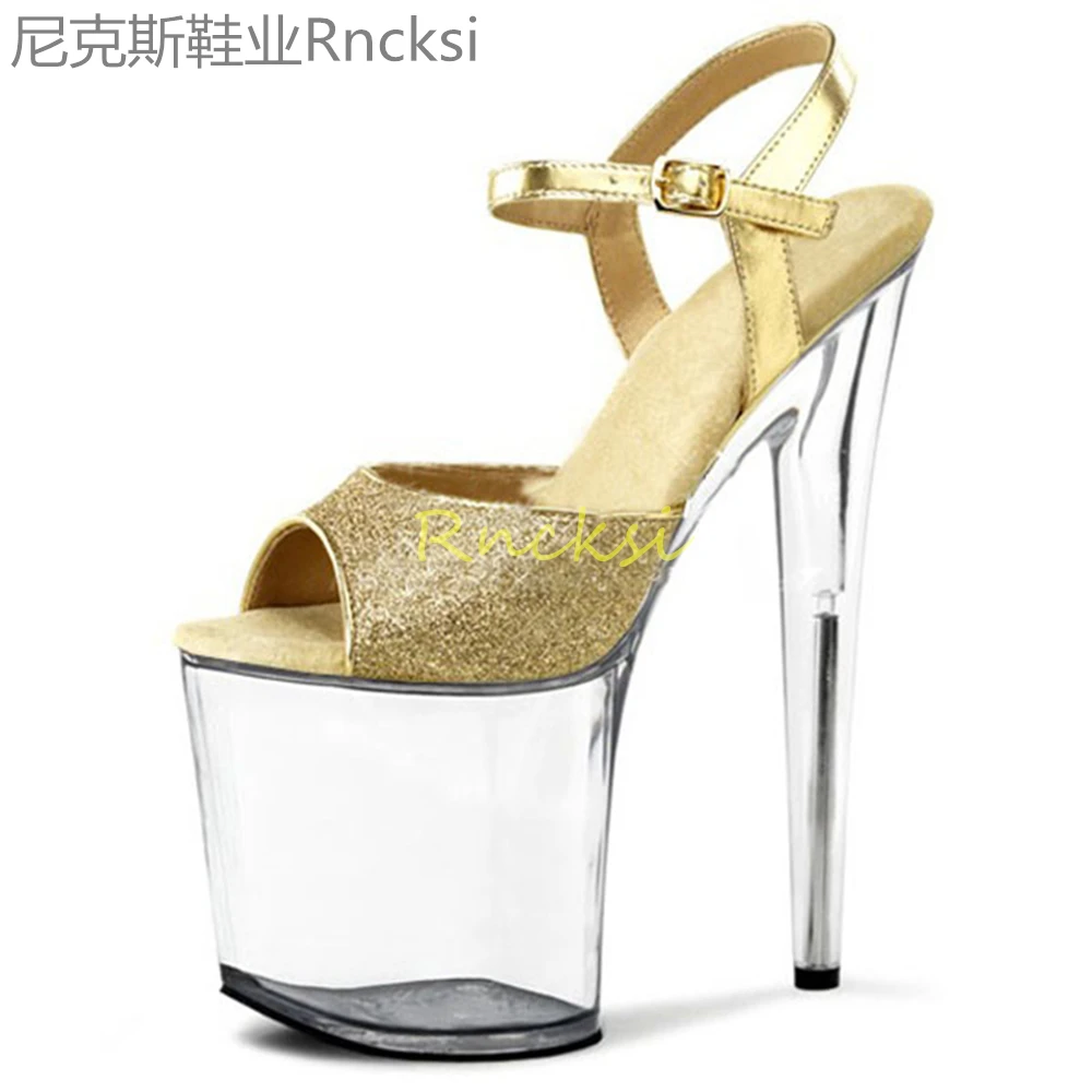 

20cm Transparent model super high-heeled catwalk sandals women's fashion open-toed waterproof platform high-heeled sandals