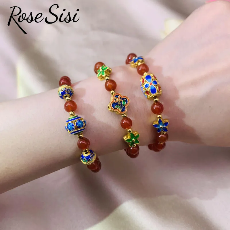 

Rose sisi Chinese style temperament agate bracelet for women accessories atmosphere hand string ethnic style bracelets gift