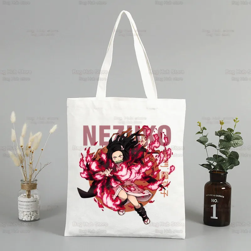 

Anime Demon Slayer Kamado Nezuko Shopping Bag Large Shoulder Bag Women Beach Shopper Bag Y2k Kawaii Canvas Tote Bag Eco