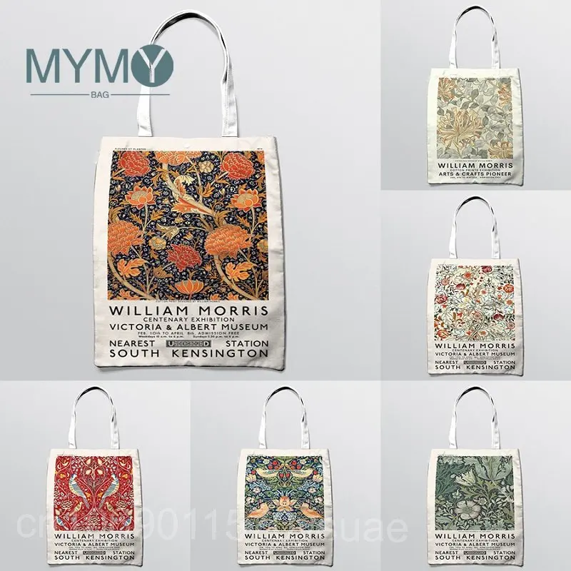 

UK Bohemian Flower Style Shopping Bag William Morris Vintage Flower Garden Print Shoulder Bags Foldable Female Eco Tote Bags