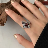 high quality vintage rhombus design red garnet stone silver plated ladies rings wholesale jewelry for women christmas gifts