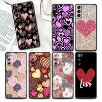 heart love and flower phone case for samsung galaxy s20 s21 fe s10 s9 s8 s22 plus ultra 5g s10e lite case black tpu soft cover