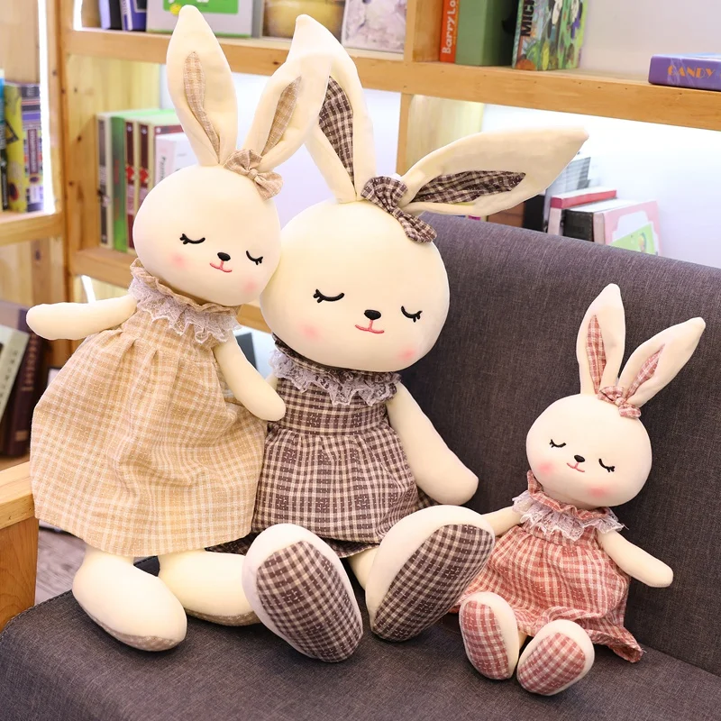

45cm/55cm Soft Squinting Plaid Rabbit Cute Plush Toy Rabbit Kawaii Stuffed Pillow Bunny Christmas or Birthday Gifts for Children
