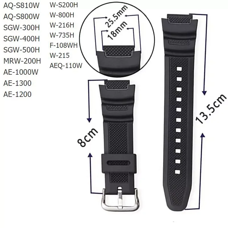 

Rubber Strap Suitable for-Casio AE-1000w SGW-400H / SGW-300H Silicone Watchband Pin Buckle Strap Watch Wrist Bracelet Black