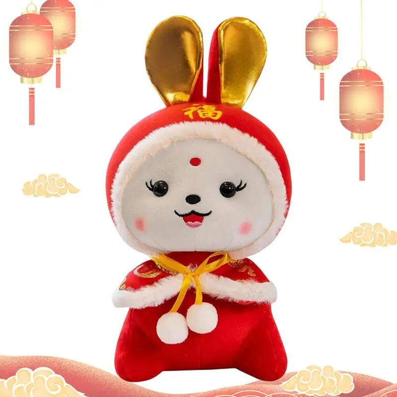 

Chinese New Year Rabbit Plush Toy Chinese New Year Of The Rabbit Mascot With Tang Suit Bunny Pillow Toy For 2023 New Year Spring