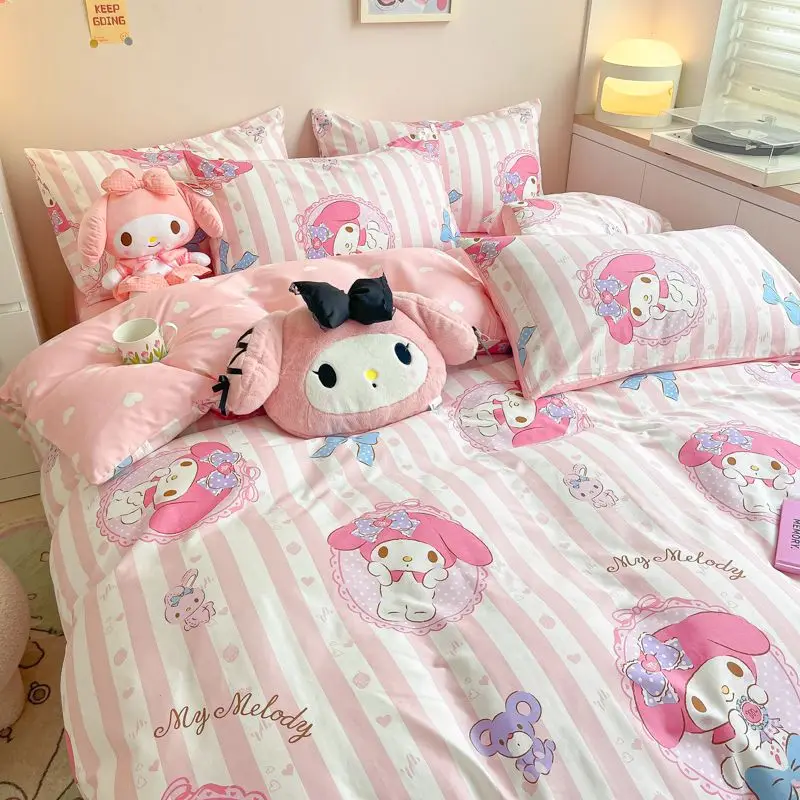 

Hello Kitty Bedding Four Piece Nordic Winter Warm Bedding Set Luxury Thicken Bed Sheet and Pillowcases Quilt Cover Queen King