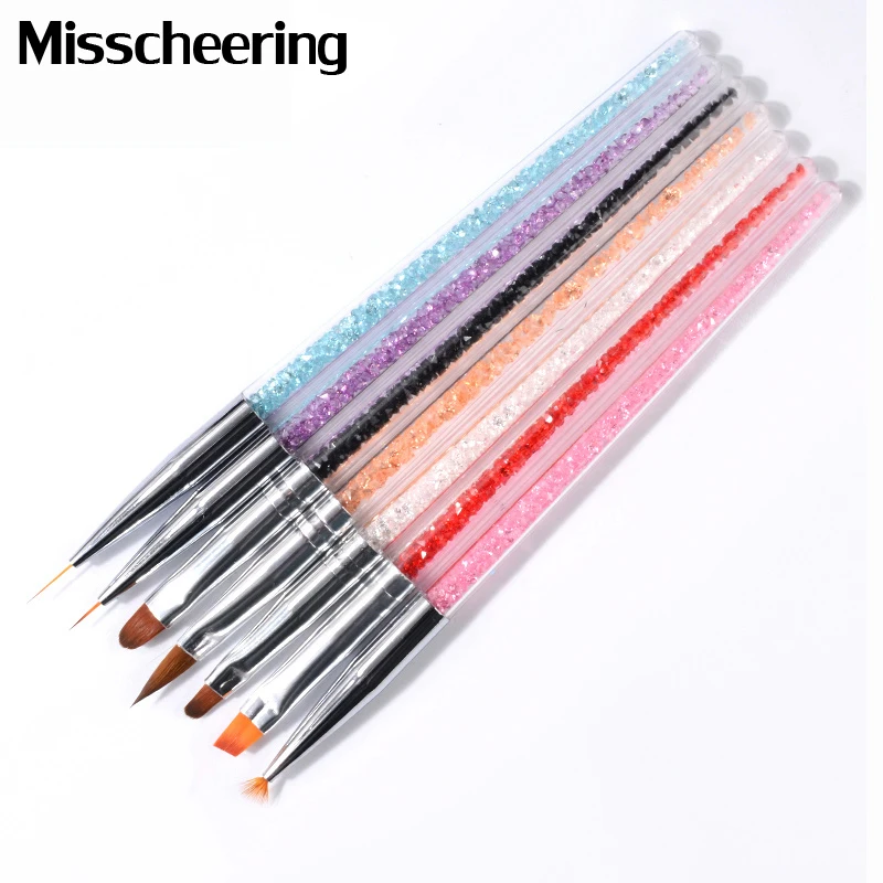 

7pcs/set Colorful Rhinestones Handle Nail Art Brush For Drawing Carving Liner Painting Pens Multifunction Manicure Brushes Kits