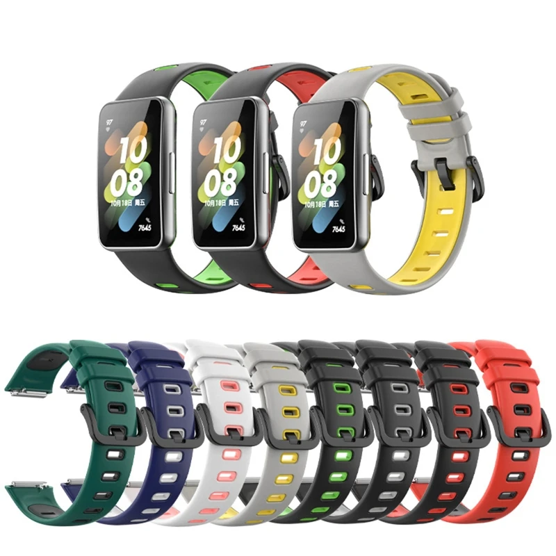 

Силиконовый ремешок E8BA подходит для huaweiBand 7 водонепроницаемый браслет Прочный Модный ремешок для смарт-часов двухцветный браслет