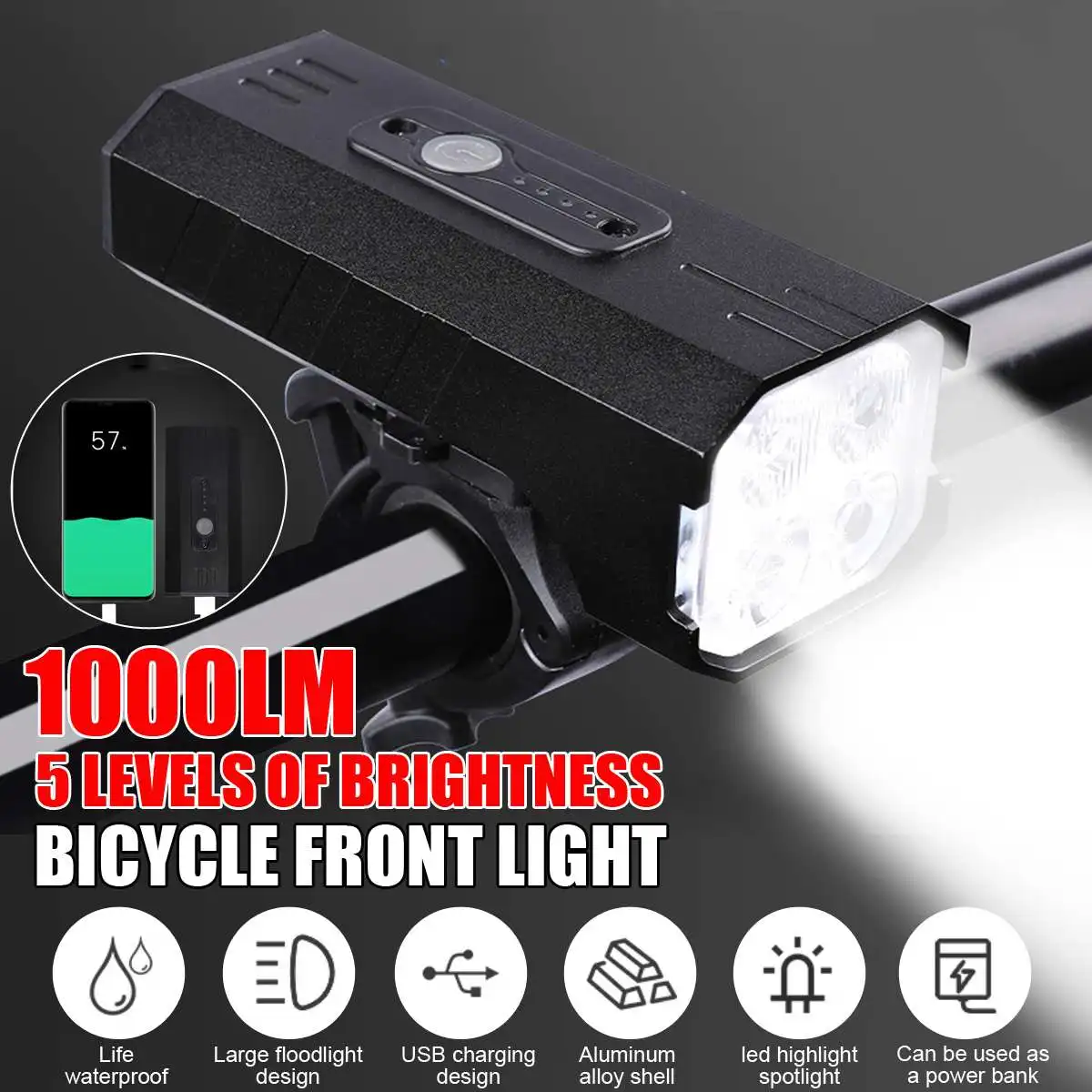 

5200mAh Bike Light Rainproof Standard Front Headlight LED E-bike Bike Bicycle Cycling Ultralight Flashlight Flashlight Lamp
