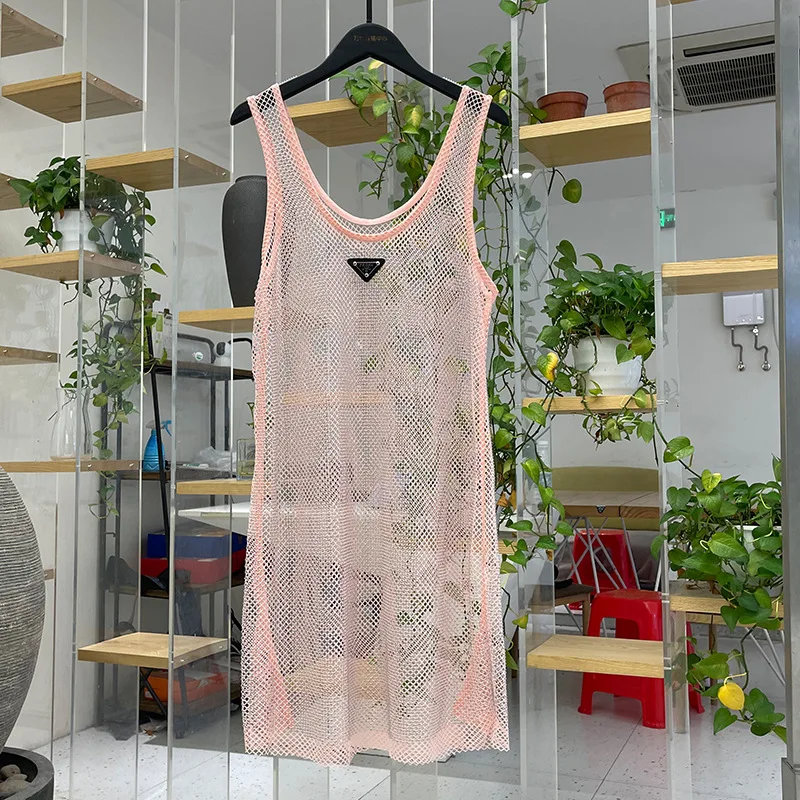 Women's Dress Fashion New Bright Diamond Camisole Skirt Summer Leisure Full Rhinestone Sleeveless Round Neck Mid Length