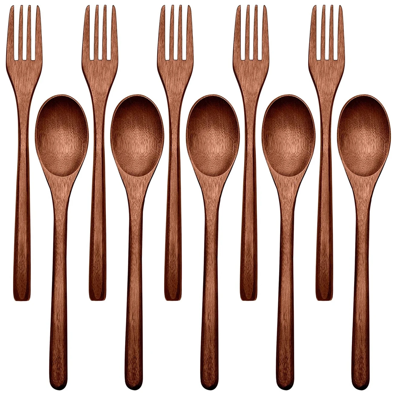 

10/18Pcs Upscale Wooden Spoon Fork Set Natural Smooth Tableware Japanese Style Wood Coffee Tea Steak Forks Cake Dessert Spoons