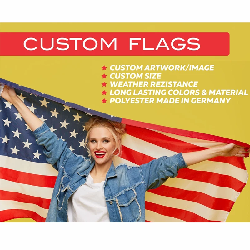 

Custom Flag Polyester Shaft Cover Brass Grommets Free Design Outdoor Advertising Banner Decoration Party Sport