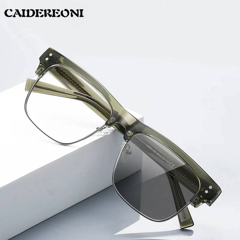 CAIDERONI Men's Large Frame Reading Glasses Anti-Blue Light Myopia Fashion Photochromic Prescription Customized Business PFD2203
