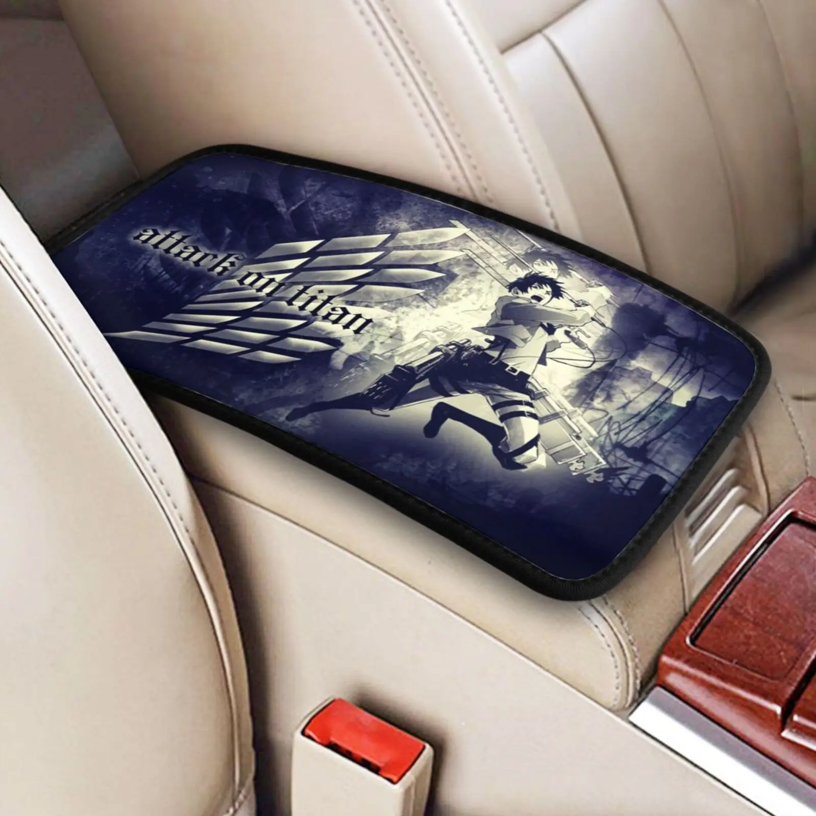 

Free Shipping Waterproof Car Handrail Box Cushion Custom Anime Attack on Titan Elasticity Car Armrest Cushion Cover