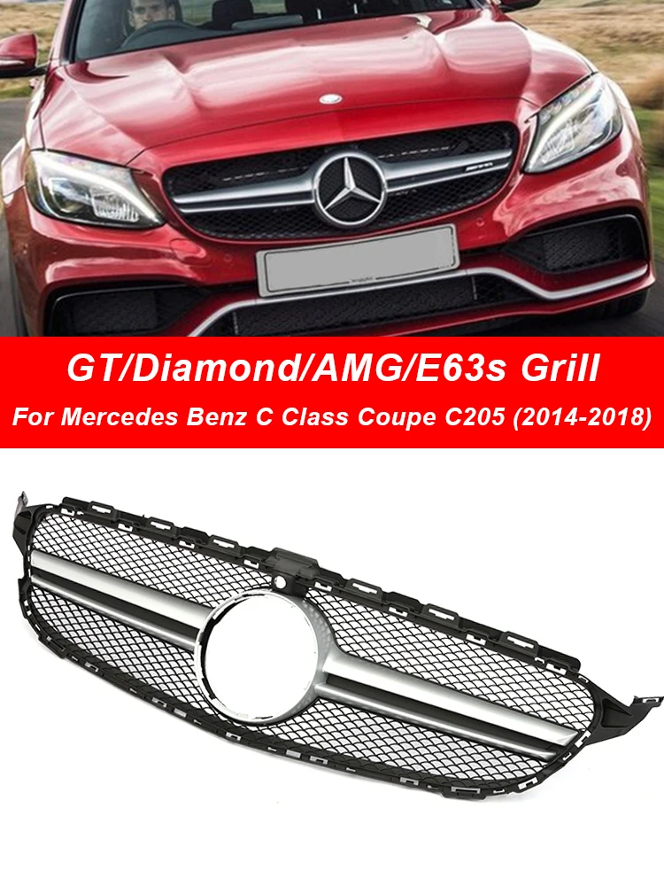 

For Mercedes Benz C Class W205 2014-2018 Front Bumper Radiator Grille Diamond AMG GT E63S Silver Black Grill C180 C200 C300 C350