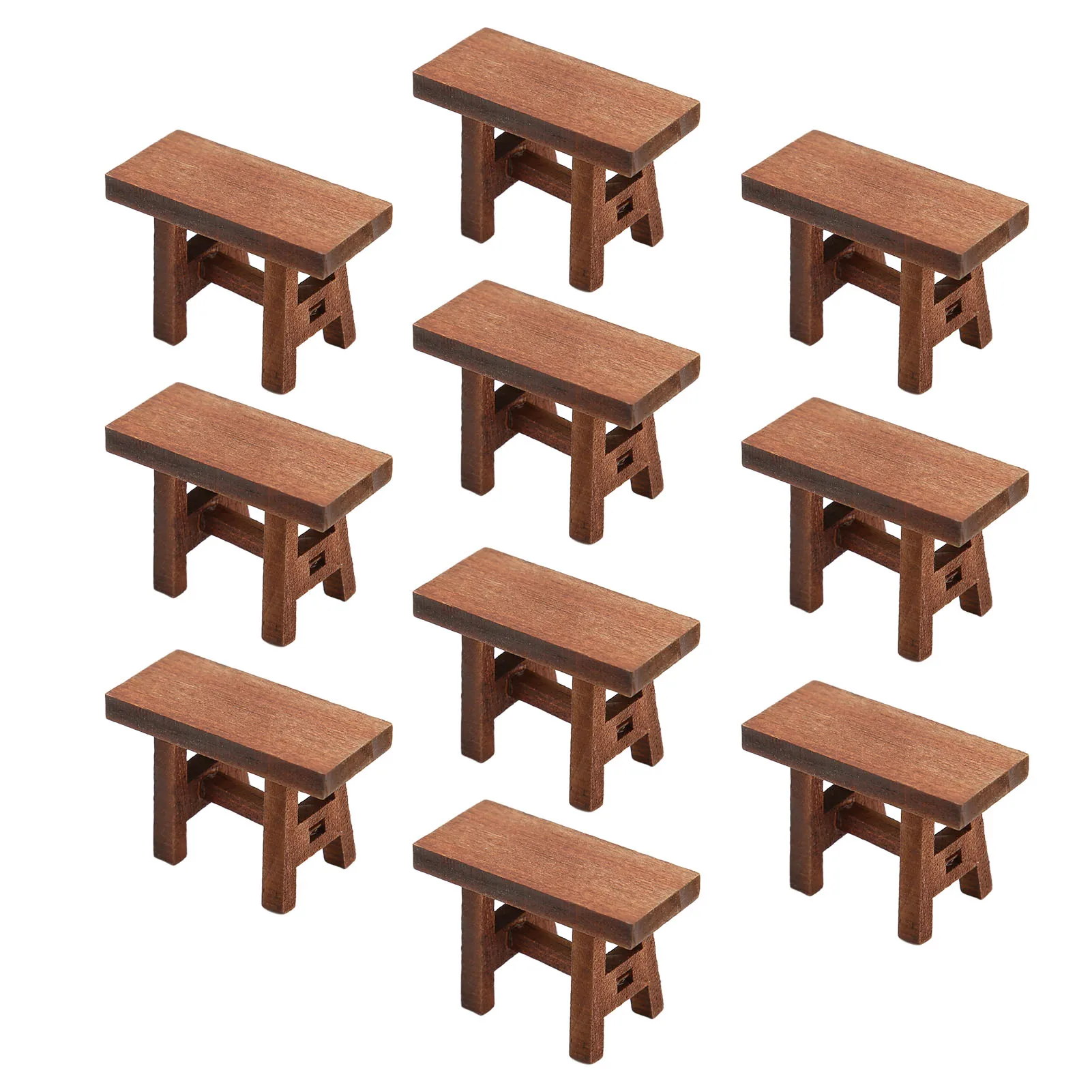 

10pcs Miniature Dollhouse Foot Stool Simulation Retro Dollhouse Wooden Stool for Dollhouse Accessories
