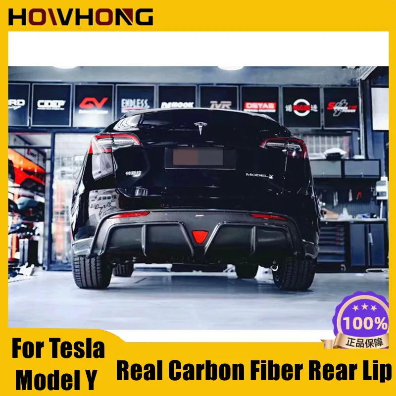 Задний бампер для Tesla Model Y из натурального углеродного волокна, новая задняя лопата, задний спойлер, бампер с подсветкой, внешние аксессуары для автомобиля