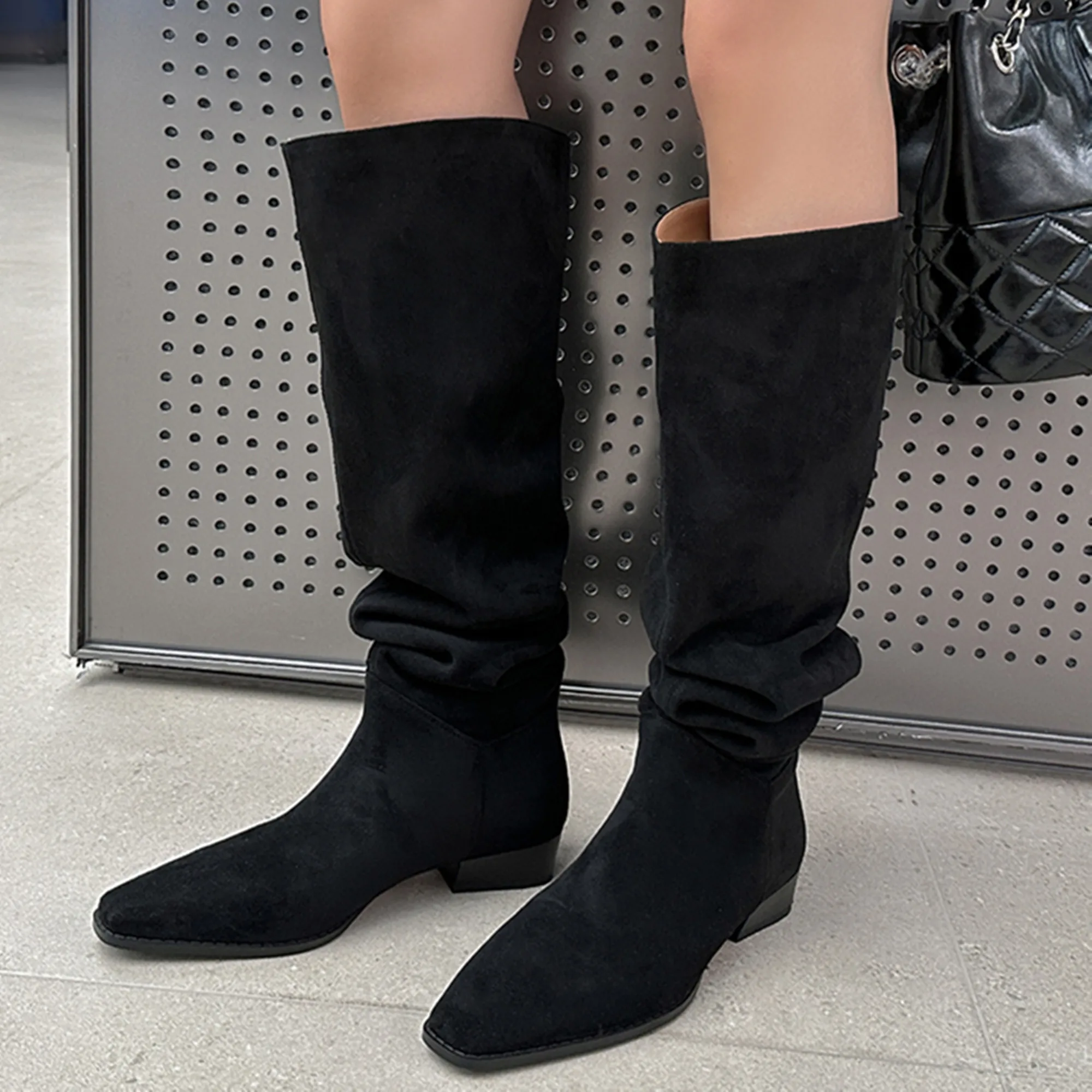 

Новое поступление, всесезонные лаконичные Женские Сапоги выше колена, модная женская элегантная обувь на низком каблуке, женские длинные сапоги