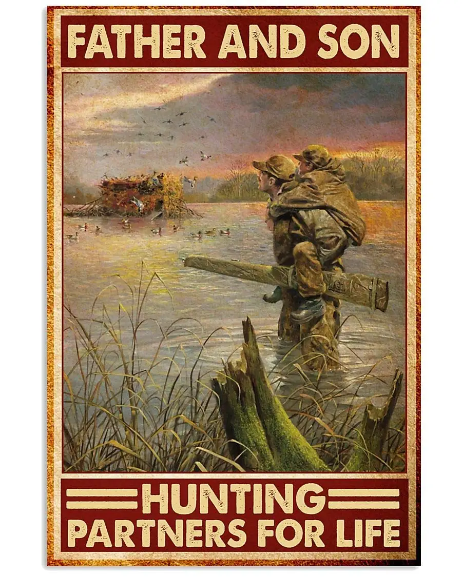 Отец и сын охотничьи партнеры для жизни винтажный металлический фотопостер