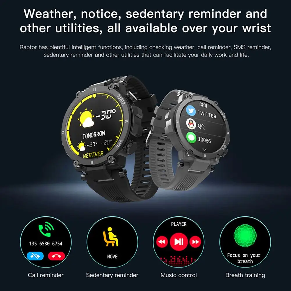 

Raptor Men Outdoor Sports Smartwatch Hd Screen Ip68 Waterproof Bluetooth-compatible 4.0 Multifunctional Smart Watches