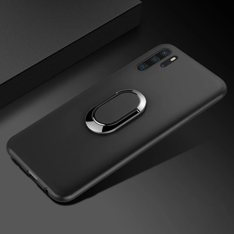 С кольцом Магнитный черный мягкий чехол из ТПУ для Huawei P30 Pro