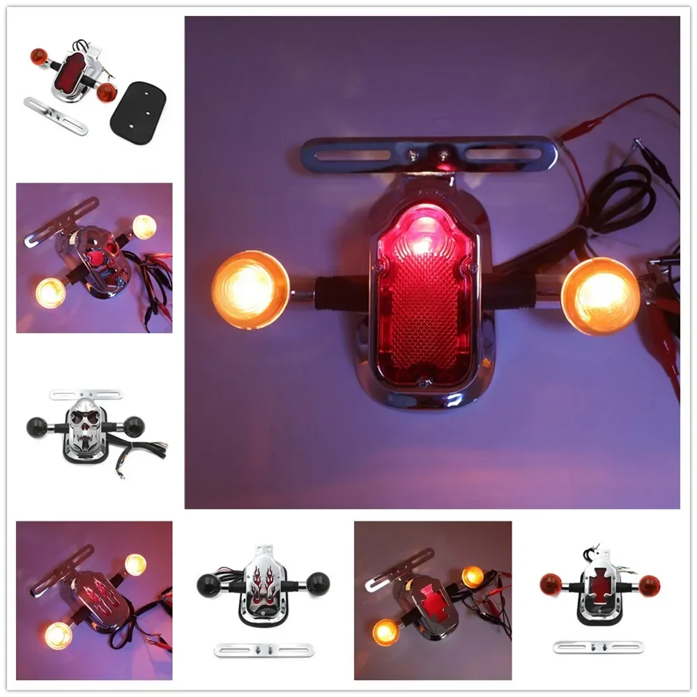 Металлический хромированный надгробие/Хвост тормоза черепа w/фотосигнал для Harley