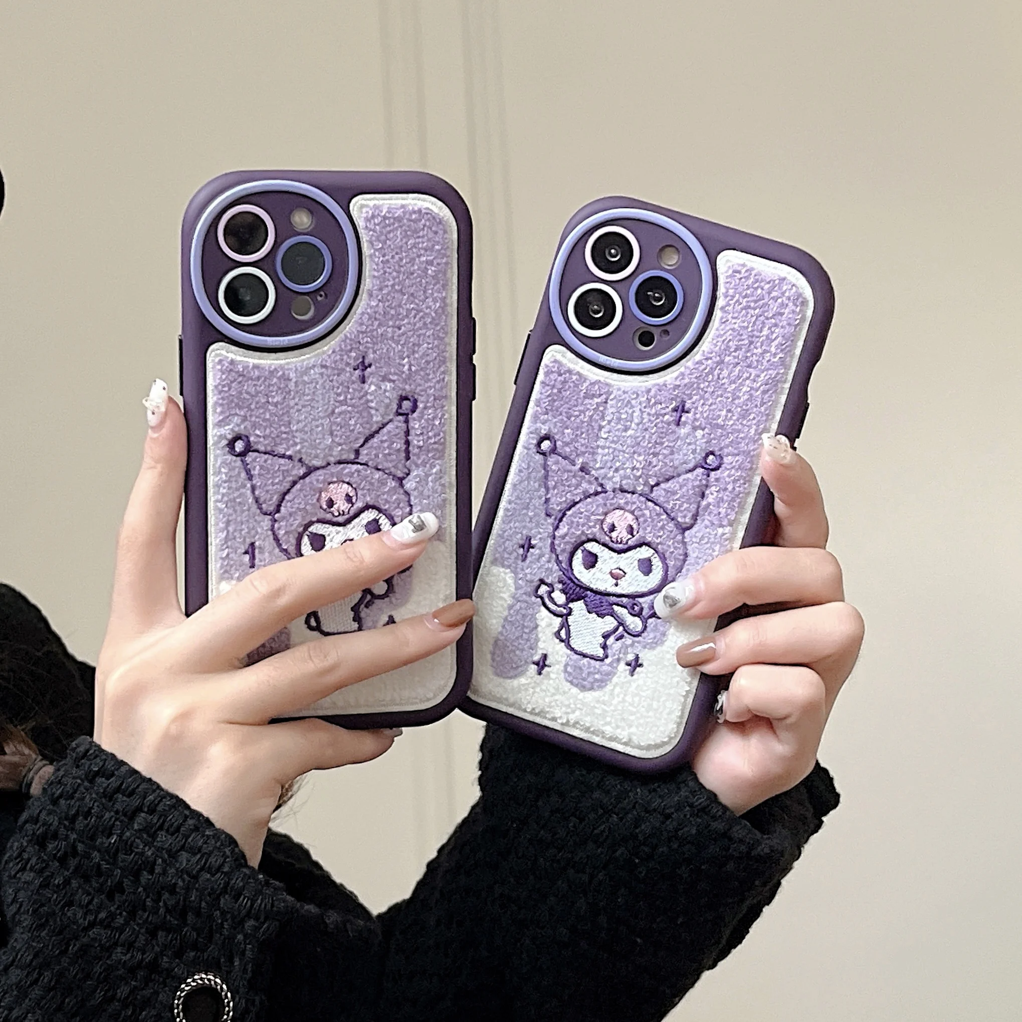 

Cartoon Kuromi Plush Embroidery Phone Case for Iphone 11 12 13 14 Pro Max Plus SE 2020 Y2k Girl Soft Shell Anti -fall