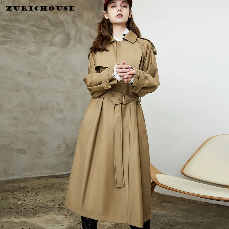 

British Style Women's Long Trench Coats Autumn Winter 2023 New Vintage Casual Chic Button Lace-up Windbreaker Female Outerwear
