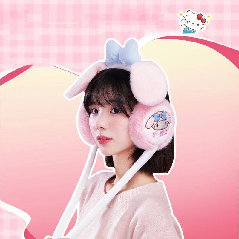 Kawaii Sanrioed Kuromi Pochacco зимние толстые плюшевые наушники для девочек милые мультяшные